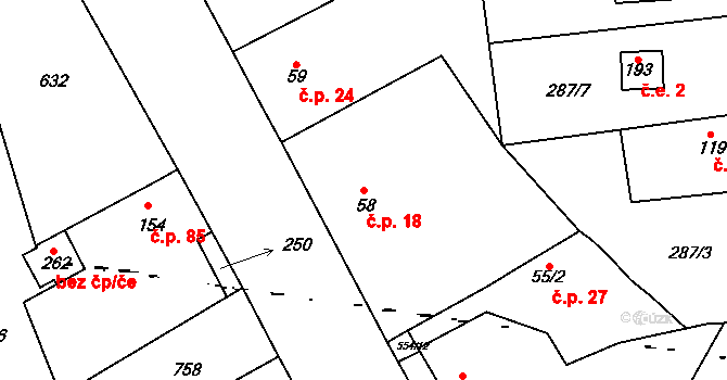 Zavadilka 18, Jizbice na parcele st. 58 v KÚ Jizbice u Nymburka, Katastrální mapa