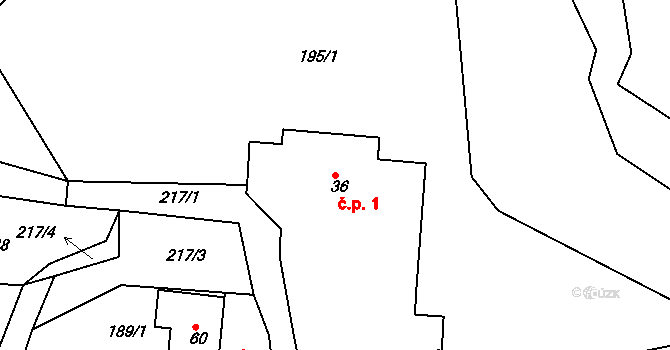Bojmany 1, Žehušice na parcele st. 36 v KÚ Bojmany, Katastrální mapa