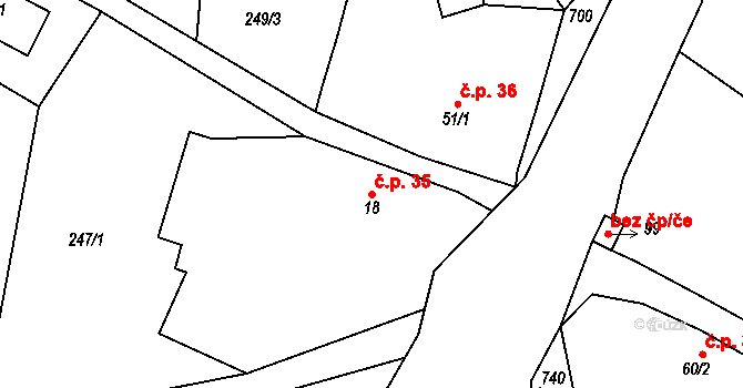 Medonosy 35 na parcele st. 18 v KÚ Medonosy, Katastrální mapa