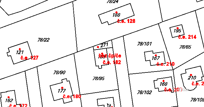 Oseček 182 na parcele st. 163 v KÚ Oseček, Katastrální mapa