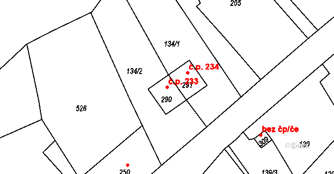 Dolní Habartice 233 na parcele st. 290 v KÚ Dolní Habartice, Katastrální mapa