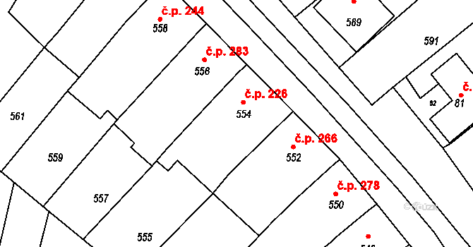 Těšany 226 na parcele st. 554 v KÚ Těšany, Katastrální mapa