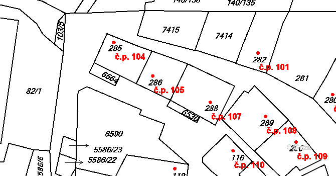 Archlebov 105 na parcele st. 286 v KÚ Archlebov, Katastrální mapa