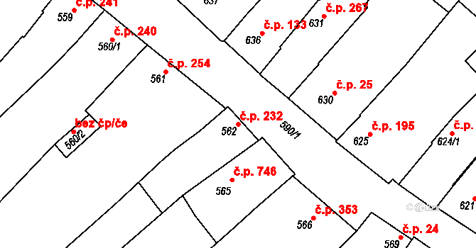 Vnorovy 232 na parcele st. 562 v KÚ Vnorovy, Katastrální mapa