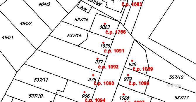 Veselí nad Moravou 1091 na parcele st. 1035 v KÚ Veselí-Předměstí, Katastrální mapa