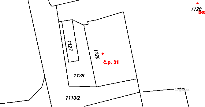 Hřebeč 31 na parcele st. 1125 v KÚ Hřebeč, Katastrální mapa