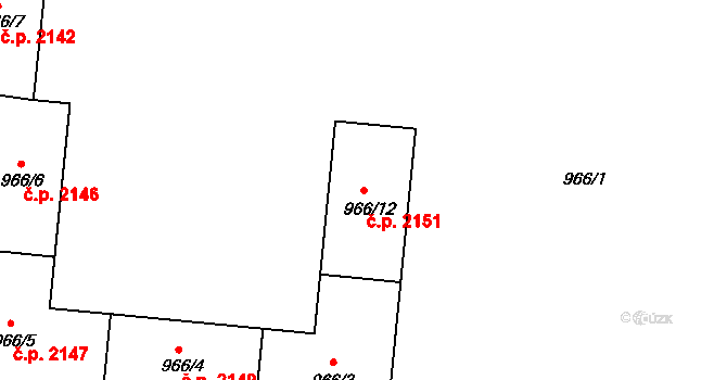 Pod Bezručovým vrchem 2151, Krnov na parcele st. 966/12 v KÚ Krnov-Horní Předměstí, Katastrální mapa