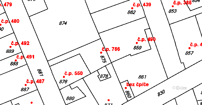 Kročehlavy 756, Kladno na parcele st. 875 v KÚ Kročehlavy, Katastrální mapa