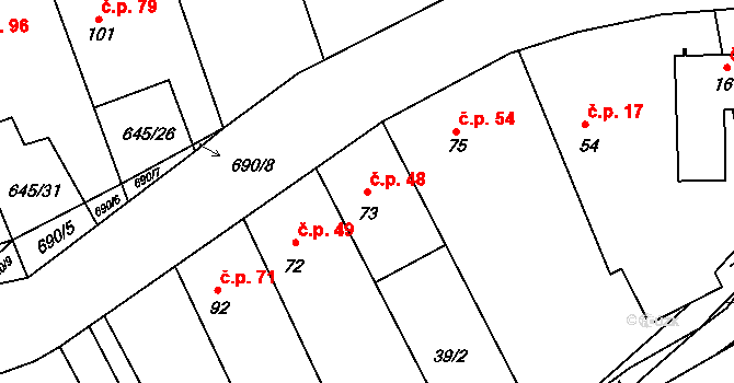 Hořešovice 48 na parcele st. 73 v KÚ Hořešovice, Katastrální mapa
