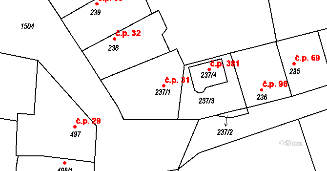 Mochov 31 na parcele st. 237/1 v KÚ Mochov, Katastrální mapa