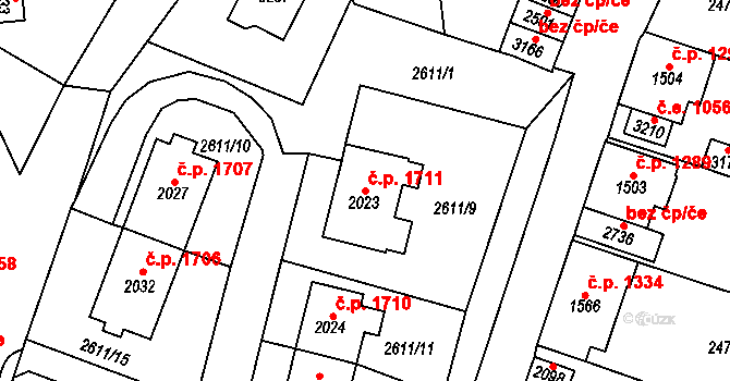 Kraslice 1711 na parcele st. 2023 v KÚ Kraslice, Katastrální mapa