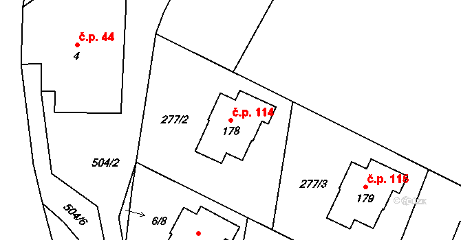 Pěnčín 114 na parcele st. 178 v KÚ Pěnčín, Katastrální mapa