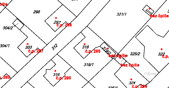 Loučná 285, Hrádek nad Nisou na parcele st. 318 v KÚ Loučná, Katastrální mapa
