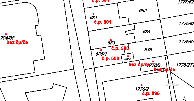 Kosmonosy 600 na parcele st. 685/1 v KÚ Kosmonosy, Katastrální mapa