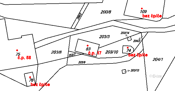 Říčky 17, Orlické Podhůří na parcele st. 83 v KÚ Říčky u Orlického Podhůří, Katastrální mapa