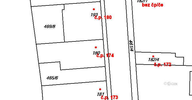 Sokoleč 174 na parcele st. 180 v KÚ Sokoleč, Katastrální mapa