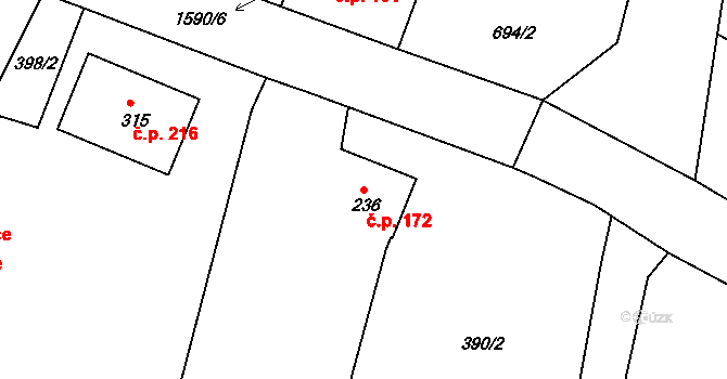 Lnáře 172 na parcele st. 236 v KÚ Lnáře, Katastrální mapa