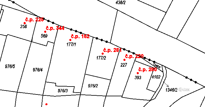Stařeč 281 na parcele st. 177/2 v KÚ Stařeč, Katastrální mapa