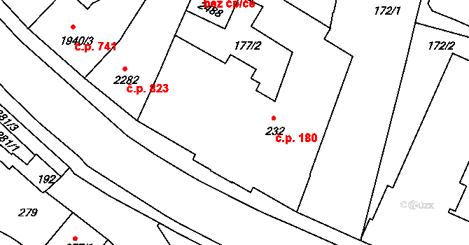 Horka-Domky 180, Třebíč na parcele st. 232 v KÚ Třebíč, Katastrální mapa