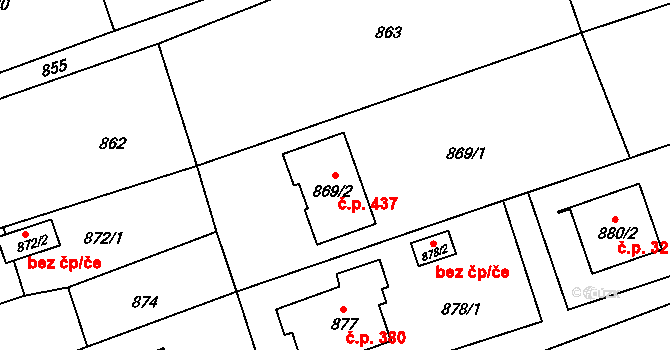 Záblatí 437, Bohumín na parcele st. 869/2 v KÚ Záblatí u Bohumína, Katastrální mapa