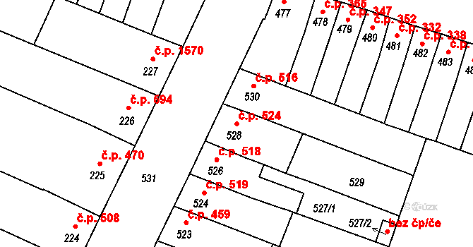 Husovice 524, Brno na parcele st. 528 v KÚ Husovice, Katastrální mapa