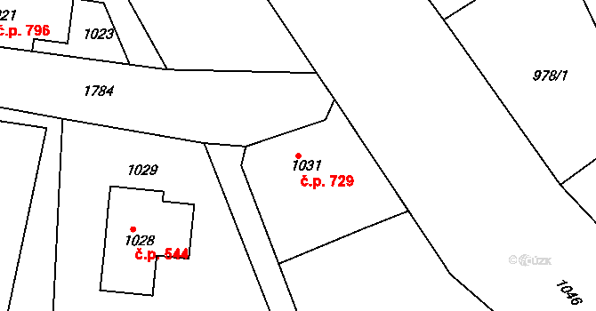 Smržovka 729 na parcele st. 1031 v KÚ Smržovka, Katastrální mapa