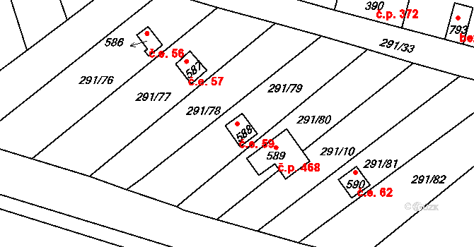 Černčice 59 na parcele st. 588 v KÚ Černčice u Loun, Katastrální mapa