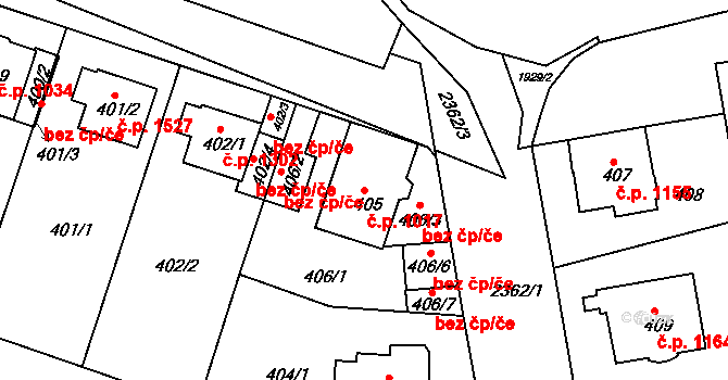 Trnovany 1017, Teplice na parcele st. 405 v KÚ Teplice-Trnovany, Katastrální mapa