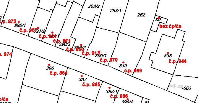 Litovel 870 na parcele st. 390/1 v KÚ Litovel, Katastrální mapa