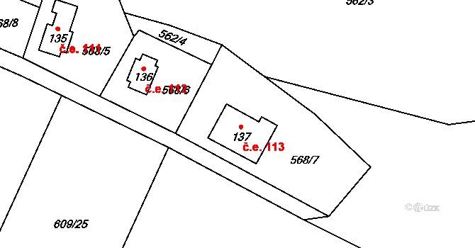 Boleboř 113 na parcele st. 137 v KÚ Boleboř, Katastrální mapa
