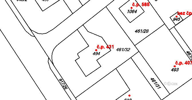 Borohrádek 431 na parcele st. 494 v KÚ Borohrádek, Katastrální mapa