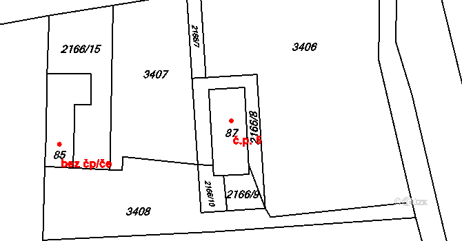 Rožnov 5, Český Rudolec na parcele st. 87 v KÚ Matějovec, Katastrální mapa