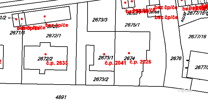 Smíchov 2041, Praha na parcele st. 2673/1 v KÚ Smíchov, Katastrální mapa