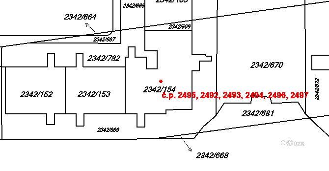 Stodůlky 2492,2493,2494,2495,, Praha na parcele st. 2342/154 v KÚ Stodůlky, Katastrální mapa