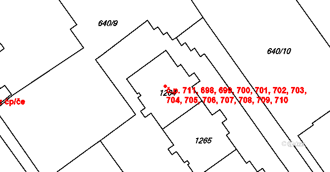 Prosek 698,699,700,701,702,, Praha na parcele st. 1264 v KÚ Prosek, Katastrální mapa