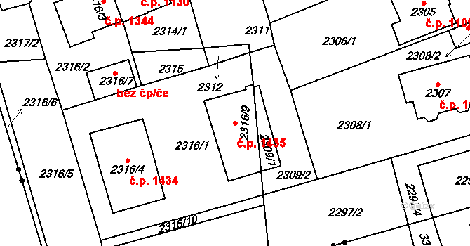 Vršovice 1435, Praha na parcele st. 2316/9 v KÚ Vršovice, Katastrální mapa