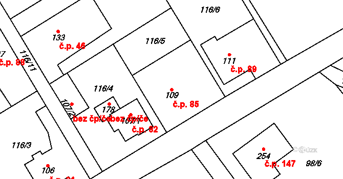 Lipnice 85, Dvůr Králové nad Labem na parcele st. 109 v KÚ Lipnice u Dvora Králové, Katastrální mapa