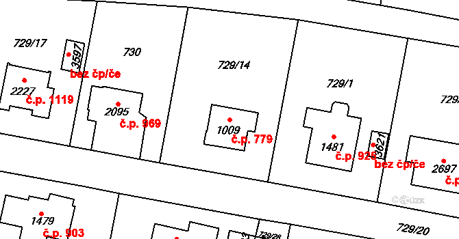 Vrchlabí 779 na parcele st. 1009 v KÚ Vrchlabí, Katastrální mapa