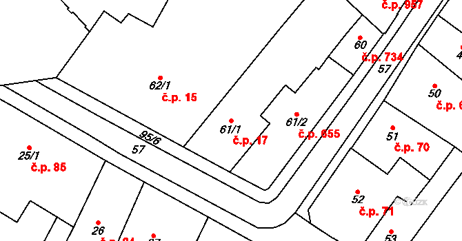 Chomutov 17 na parcele st. 61/1 v KÚ Chomutov I, Katastrální mapa