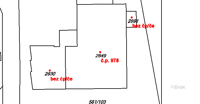 Slezské Předměstí 978, Hradec Králové na parcele st. 2649 v KÚ Slezské Předměstí, Katastrální mapa