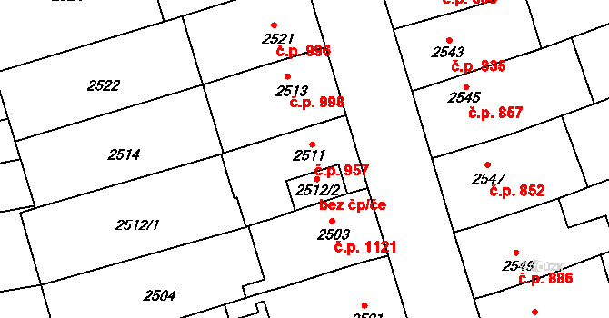 Šlapanice 957 na parcele st. 2511 v KÚ Šlapanice u Brna, Katastrální mapa