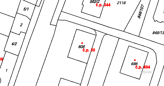 Rokytnice 50, Vsetín na parcele st. 608 v KÚ Rokytnice u Vsetína, Katastrální mapa