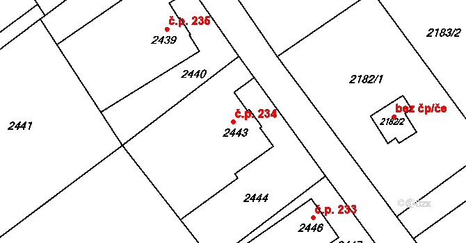 Dolní Suchá 234, Havířov na parcele st. 2443 v KÚ Dolní Suchá, Katastrální mapa