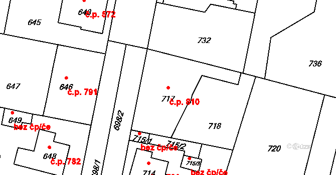 Pečky 810 na parcele st. 717 v KÚ Pečky, Katastrální mapa