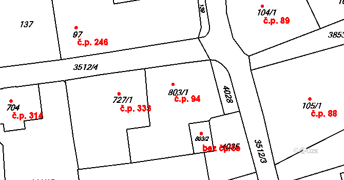Cvikov I 94, Cvikov na parcele st. 803/1 v KÚ Cvikov, Katastrální mapa