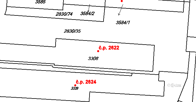 Rožnov pod Radhoštěm 2622 na parcele st. 3308 v KÚ Rožnov pod Radhoštěm, Katastrální mapa