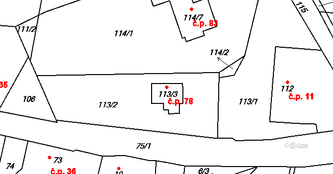 Orlov 78, Příbram na parcele st. 113/3 v KÚ Orlov, Katastrální mapa