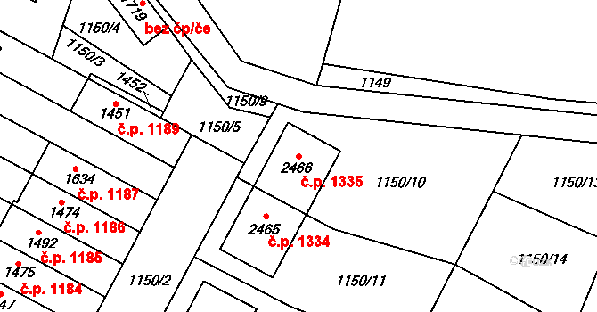 Třebechovice pod Orebem 1335 na parcele st. 2466 v KÚ Třebechovice pod Orebem, Katastrální mapa