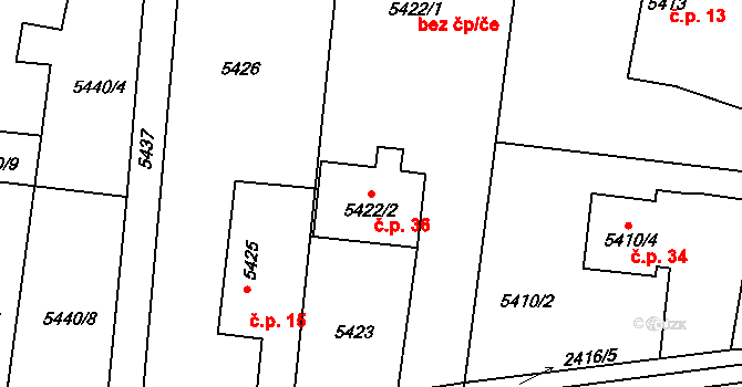 Roveňsko 36, Holice na parcele st. 5422/2 v KÚ Holice v Čechách, Katastrální mapa