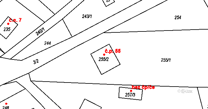 Tašov 55 na parcele st. 255/2 v KÚ Tašov, Katastrální mapa